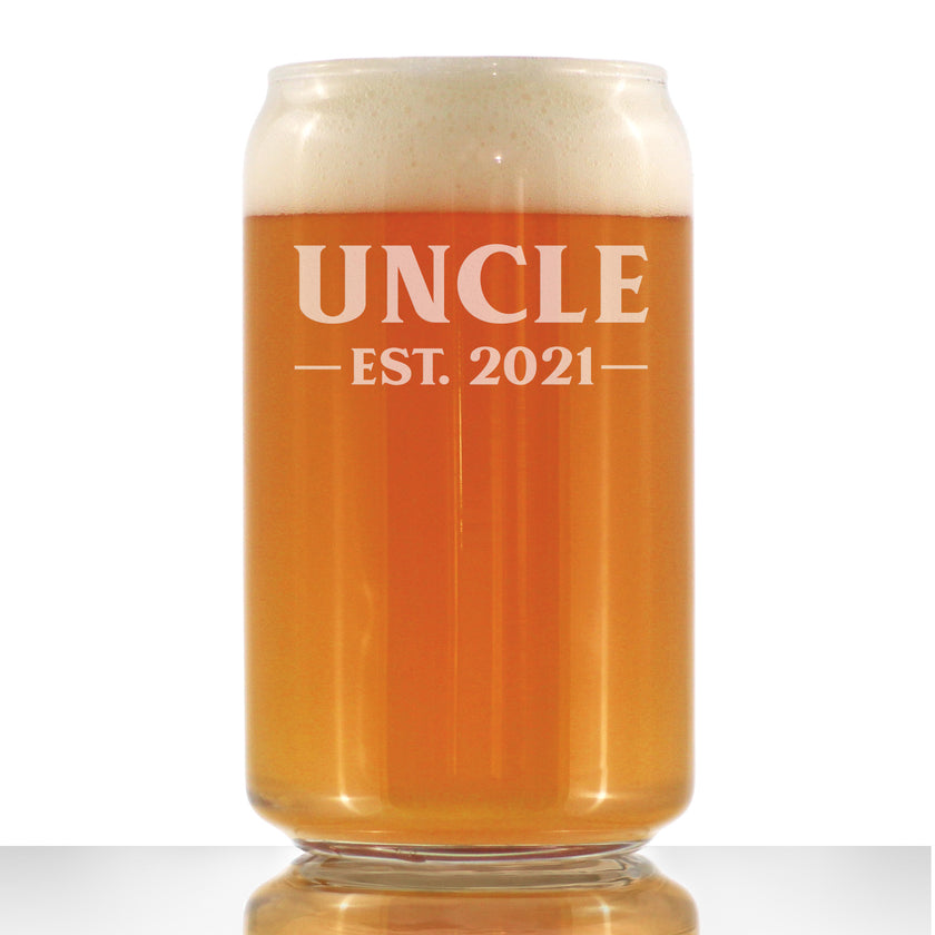 Uncle Est 2021 - Beer Can Pint Glass Gift for First Time Uncles - Bold 16 Oz Glasses
