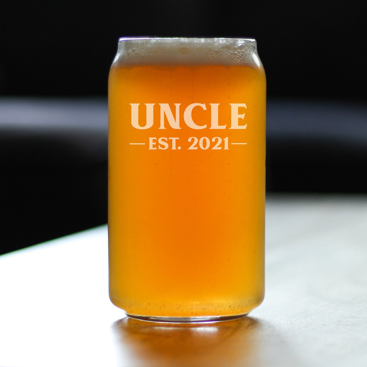 Uncle Est 2021 - Beer Can Pint Glass Gift for First Time Uncles - Bold 16 Oz Glasses