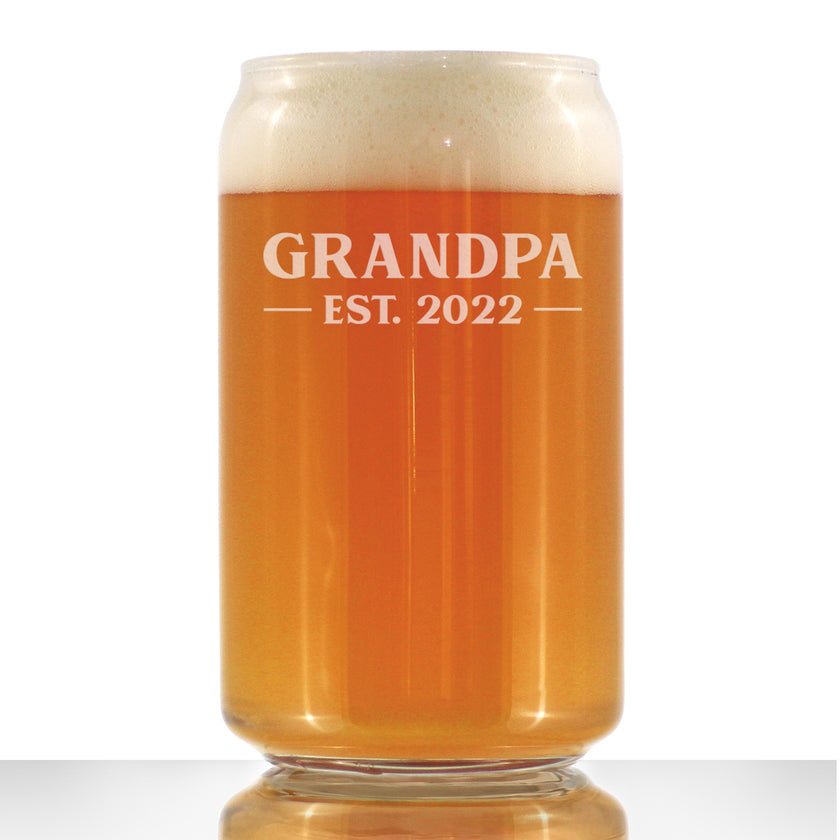 Grandpa Est 2022 - New Grandfather Beer Can Pint Glass Gift for First Time Grandparents - Bold 16 Oz Glasses