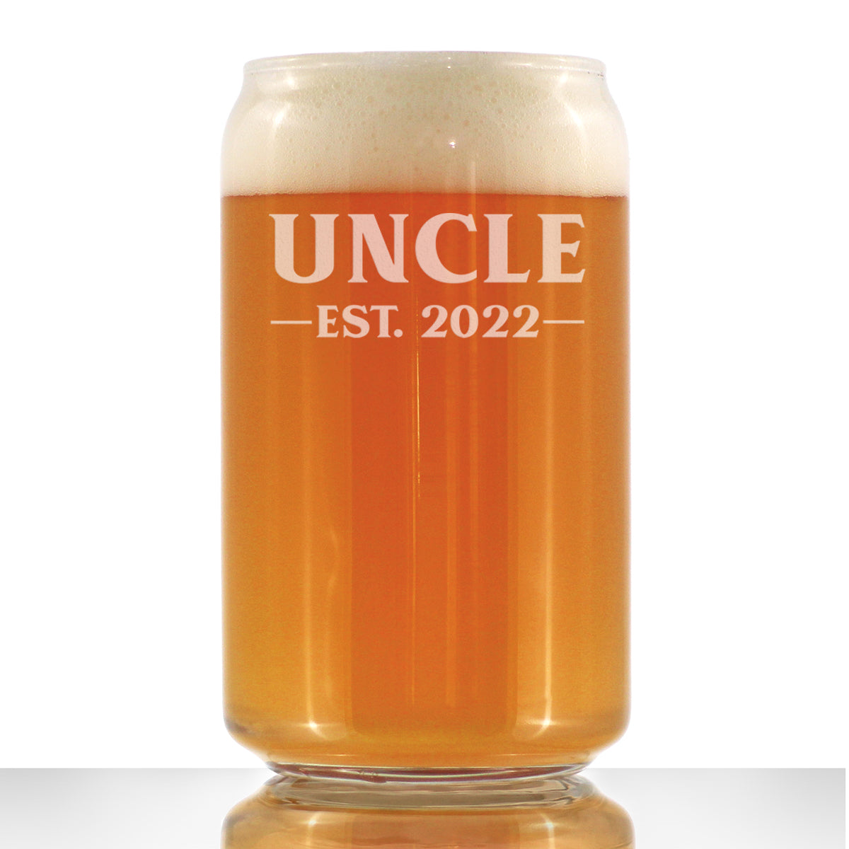 Uncle Est 2022 - Beer Can Pint Glass Gift for First Time Uncles - Bold 16 Oz Glasses