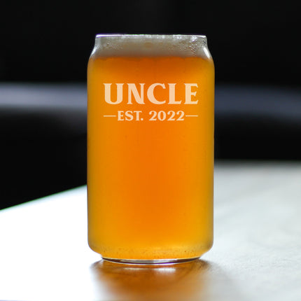 Uncle Est 2022 - Beer Can Pint Glass Gift for First Time Uncles - Bold 16 Oz Glasses