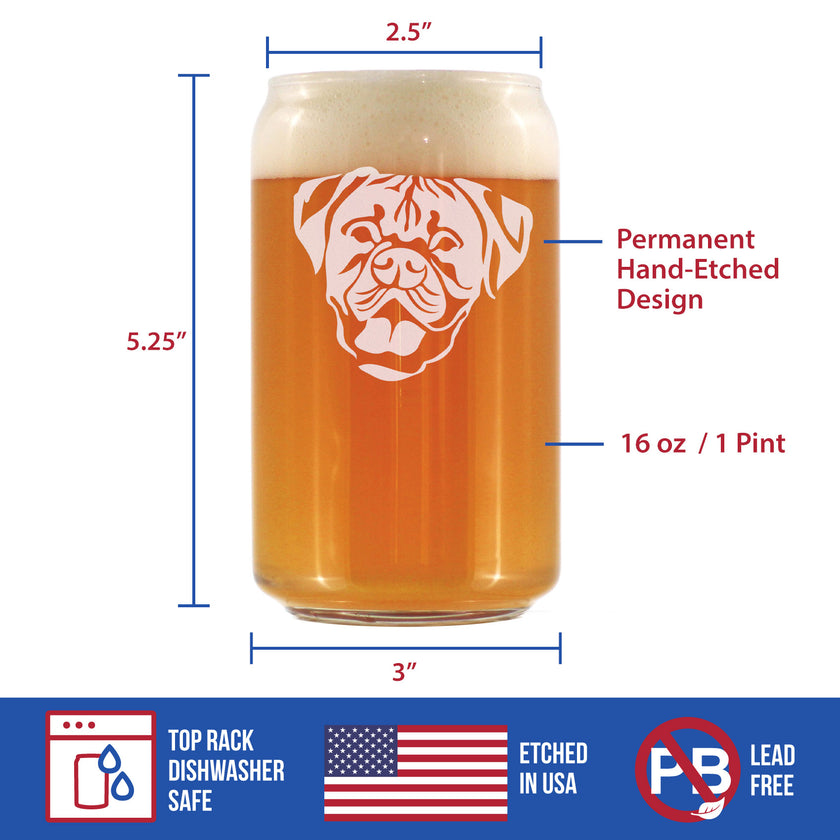 Boxer with Natural Ears - Beer Can Pint Glass - Fun Unique Boxer Themed Dog Gifts and Party Decor for Women and Men - 16 oz