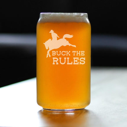 Buck the Rules - Funny Horse Beer Can Pint Glass Gifts for Men & Women - Fun Unique Equestrian Decor