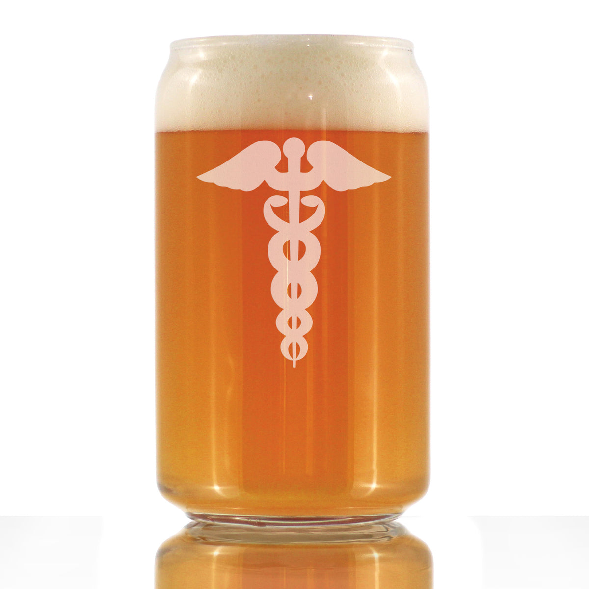 Caduceus Medical Symbol - Beer Can Pint Glass for Essential Healthcare Workers, Doctors, Nurses, Medical Staff - 16 oz Glasses