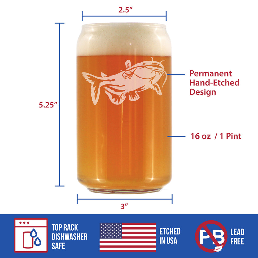 Catfish - Beer Can Pint Glass - Catfishing Gifts for Fisherman - Fun Fish Cups - Fishing Decor - 16 oz