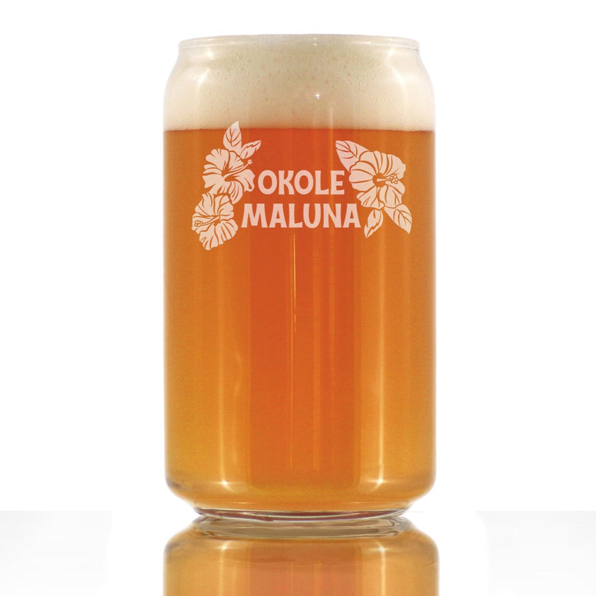 Okole Maluna Engraved 16 Oz Beer Can Shaped Pint Glass, Hawaiian Cheers, Unique Party Cup for Men & Women Who Love Hawaii