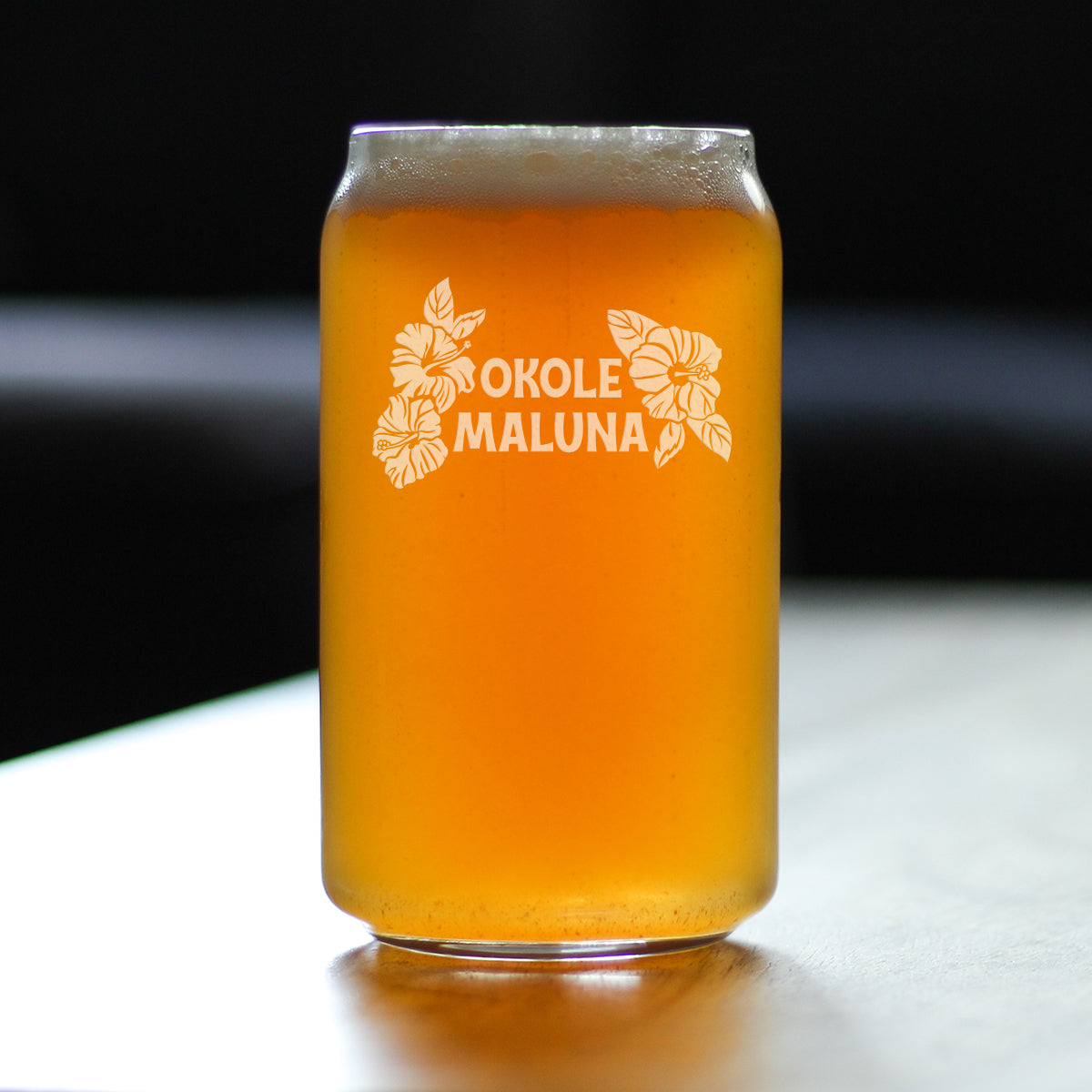 Okole Maluna Engraved 16 Oz Beer Can Shaped Pint Glass, Hawaiian Cheers, Unique Party Cup for Men &amp; Women Who Love Hawaii