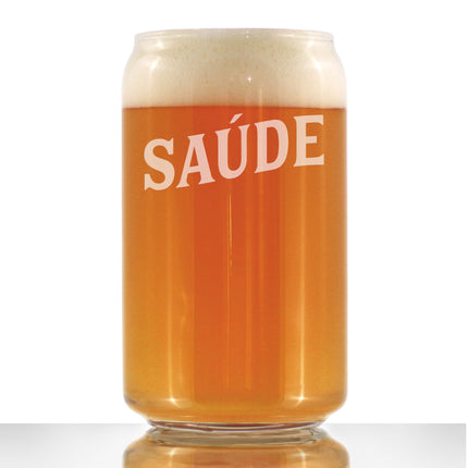 Saude - Portuguese Cheers - Beer Can Pint Glass - Cute Brazil Themed Gifts or Party Decor for Women and Men - 16 Oz