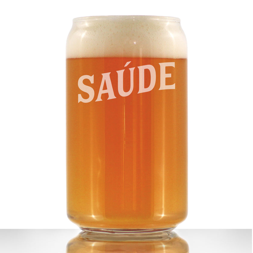 Saude - Portuguese Cheers - Beer Can Pint Glass - Cute Brazil Themed Gifts or Party Decor for Women and Men - 16 Oz