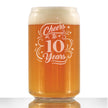 Cheers to 10 Years - Beer Can Pint Glass Gifts for Women & Men - 10th Anniversary Party Decor - 16 Oz Glass