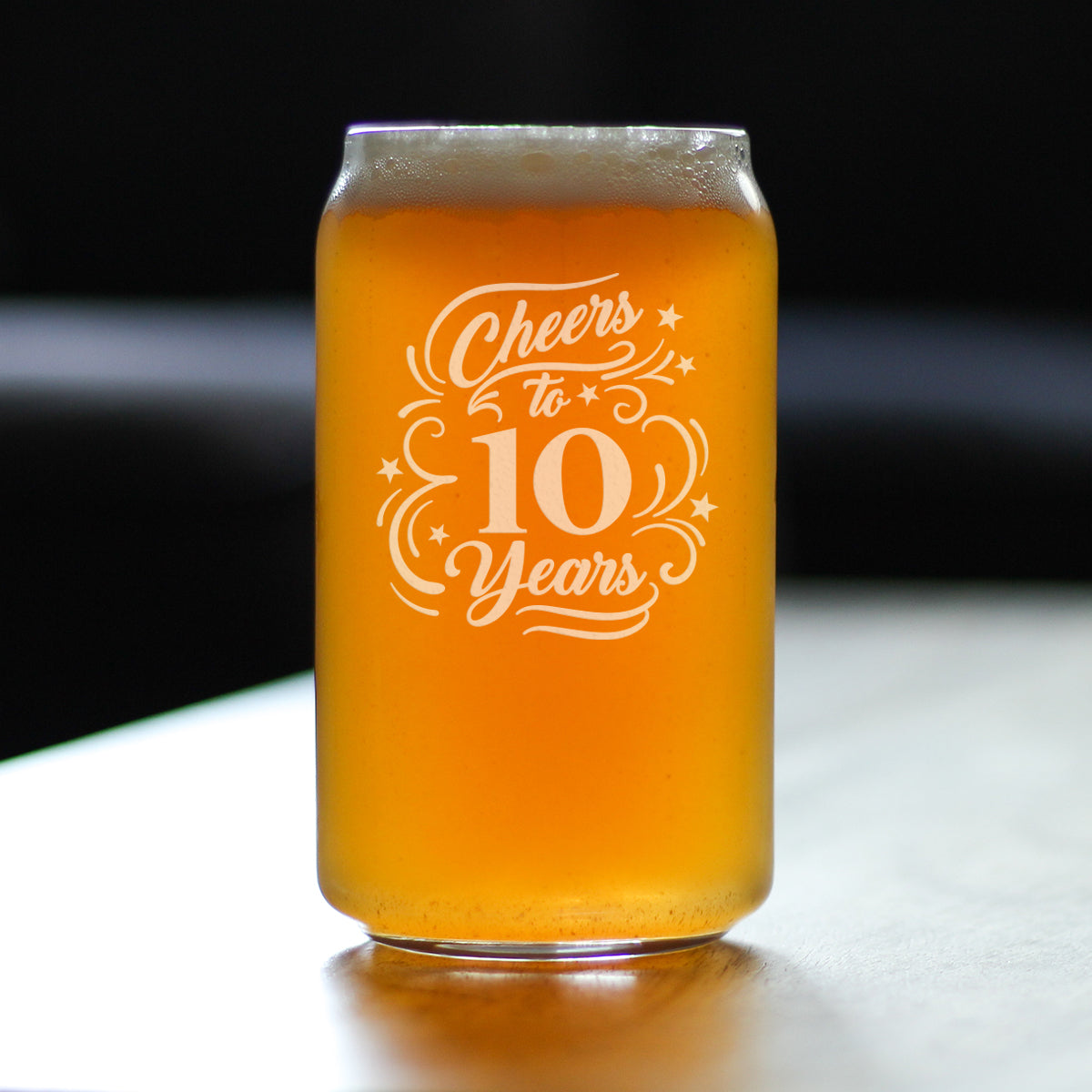 Cheers to 10 Years - Beer Can Pint Glass Gifts for Women & Men - 10th Anniversary Party Decor - 16 Oz Glass