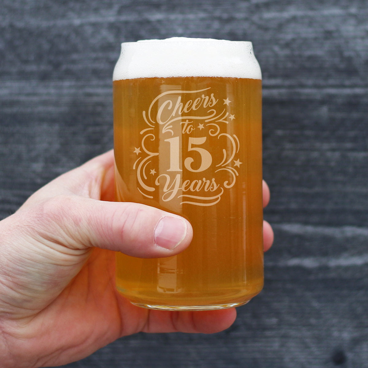 Cheers to 15 Years - Beer Can Pint Glass Gifts for Women &amp; Men - 15th Anniversary Party Decor - 16 Oz Glasses