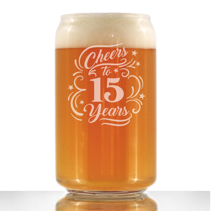 Cheers to 15 Years - Beer Can Pint Glass Gifts for Women & Men - 15th Anniversary Party Decor - 16 Oz Glasses