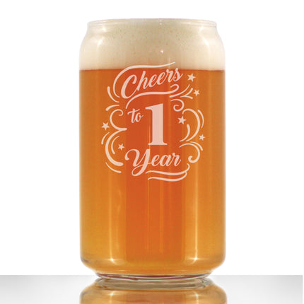 Cheers to 1 Year - Beer Can Pint Glass Gifts for Women & Men - 1st Anniversary Party Decor - 16 Oz Glasses