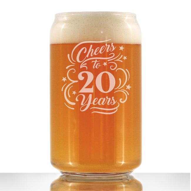 Cheers to 20 Years - Beer Can Pint Glass Gifts for Women & Men - 20th Anniversary Party Decor - 16 Oz Glasses