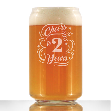 Cheers to 2 Years - Beer Can Pint Glass Gifts for Women & Men - 2nd Anniversary Party Decor - 16 Oz Glasses
