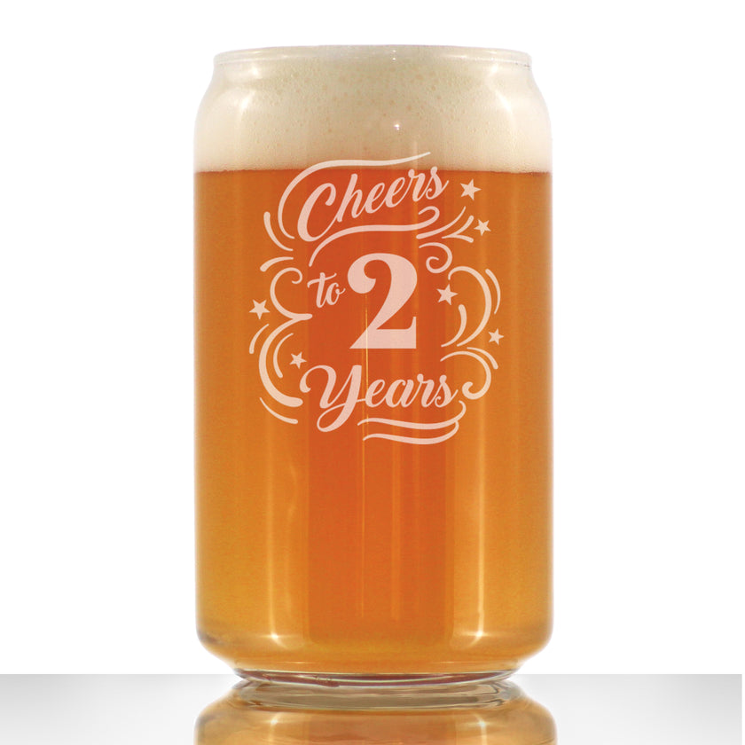 Cheers to 2 Years - Beer Can Pint Glass Gifts for Women & Men - 2nd Anniversary Party Decor - 16 Oz Glasses