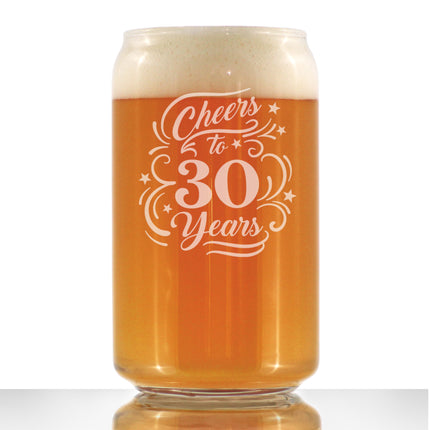 Cheers to 30 Years - Beer Can Pint Glass Gifts for Women & Men - 30th Anniversary Party Decor - 16 Oz Glasses