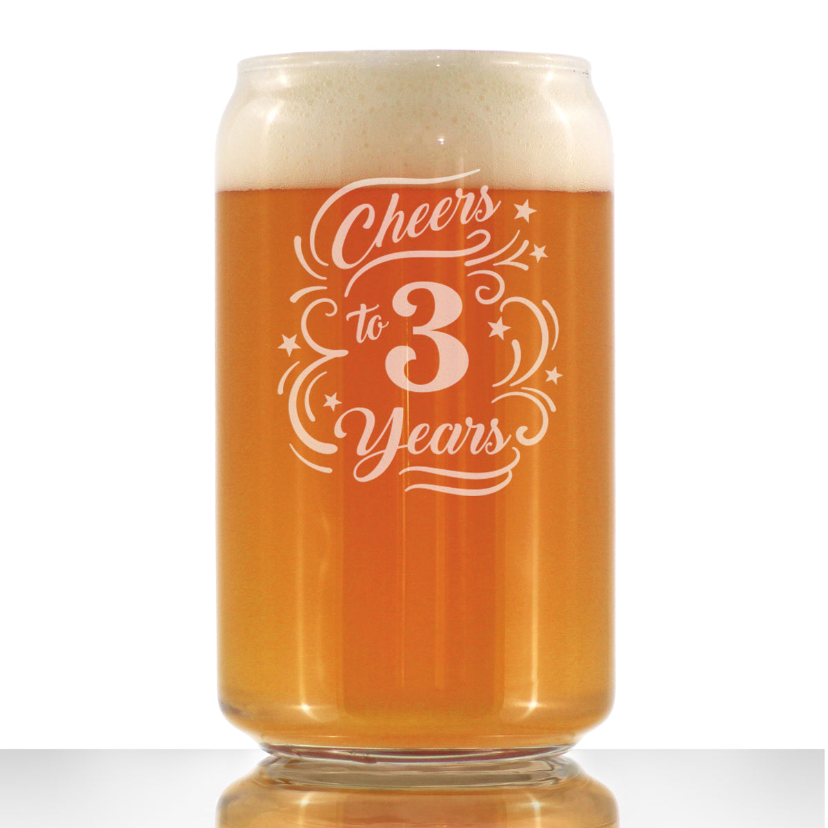 Cheers to 3 Years - Beer Can Pint Glass Gifts for Women &amp; Men - 3rd Anniversary Party Decor - 16 Oz Glasses