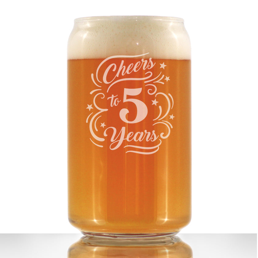 Cheers to 5 Years - Beer Can Pint Glass Gifts for Women & Men - 5th Anniversary Party Decor - 16 Oz Glasses