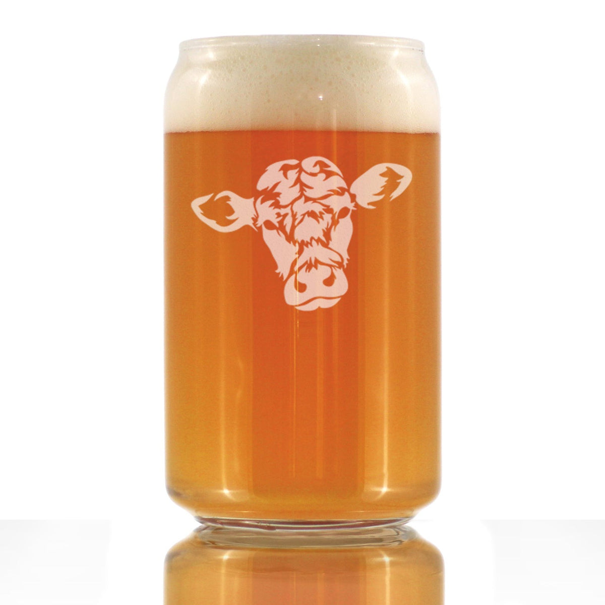 Cow Face Beer Can Pint Glass - Western Themed Farm Decor and Gifts for Cowboys and Girls - 16 Oz Glasses