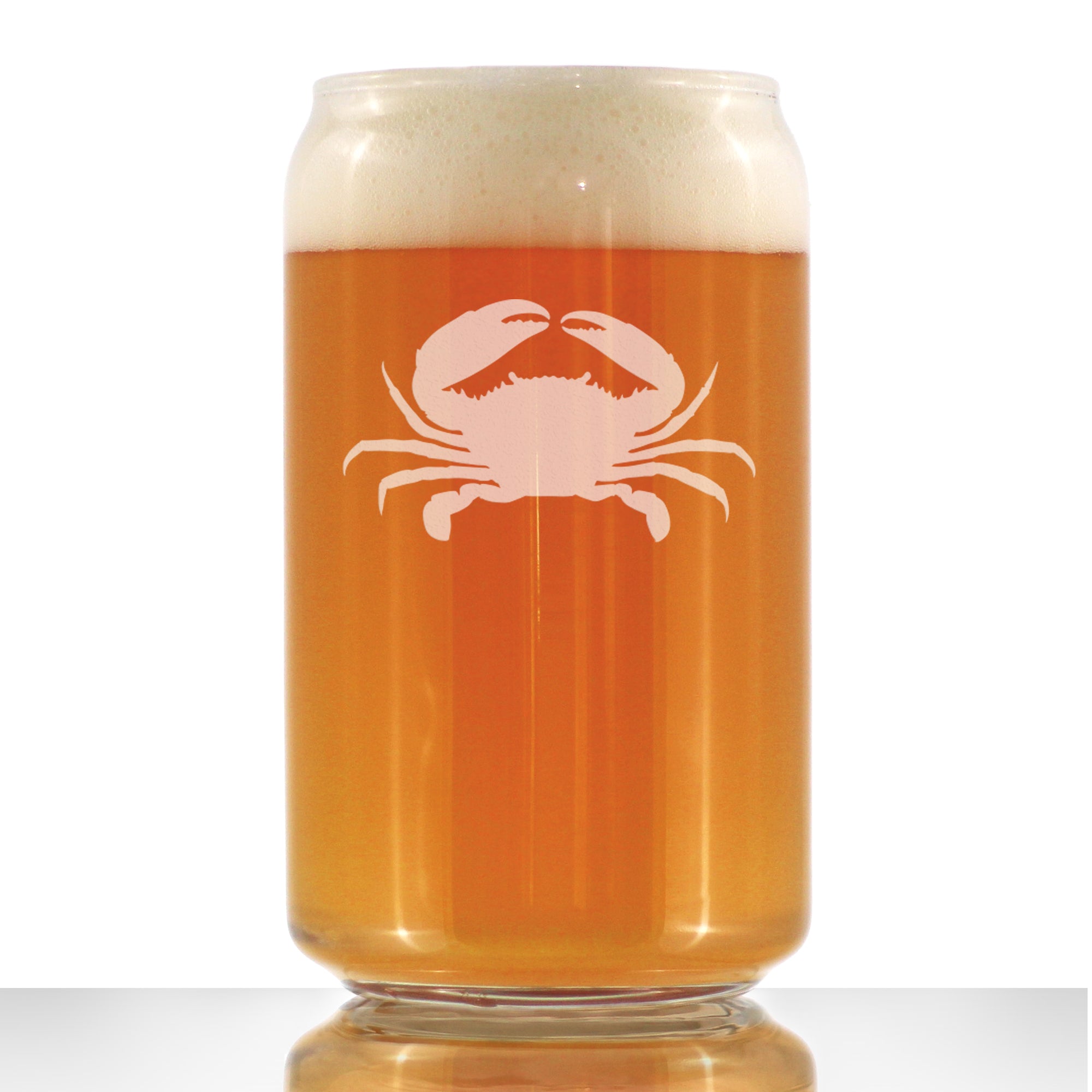 Crab Etched Glass 16 Ounce Beer Can Shaped Glassware Gift