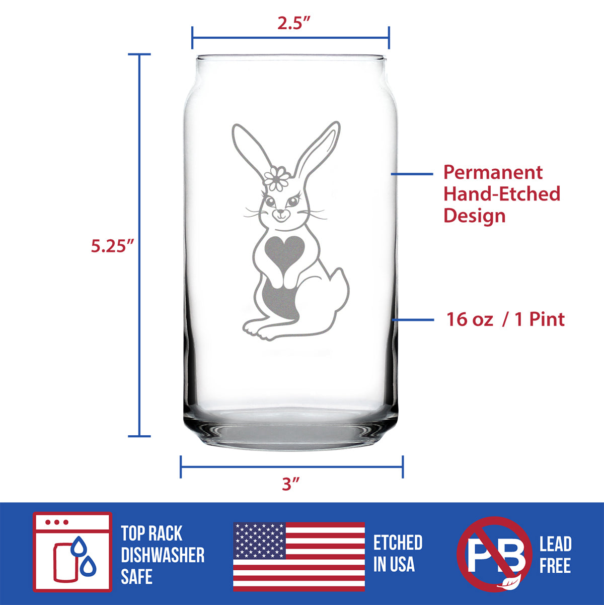 Cute Bunny Rabbit - Beer Can Pint Glass - Hand Engraved Gifts for Men &amp; Women That Love Bunnies