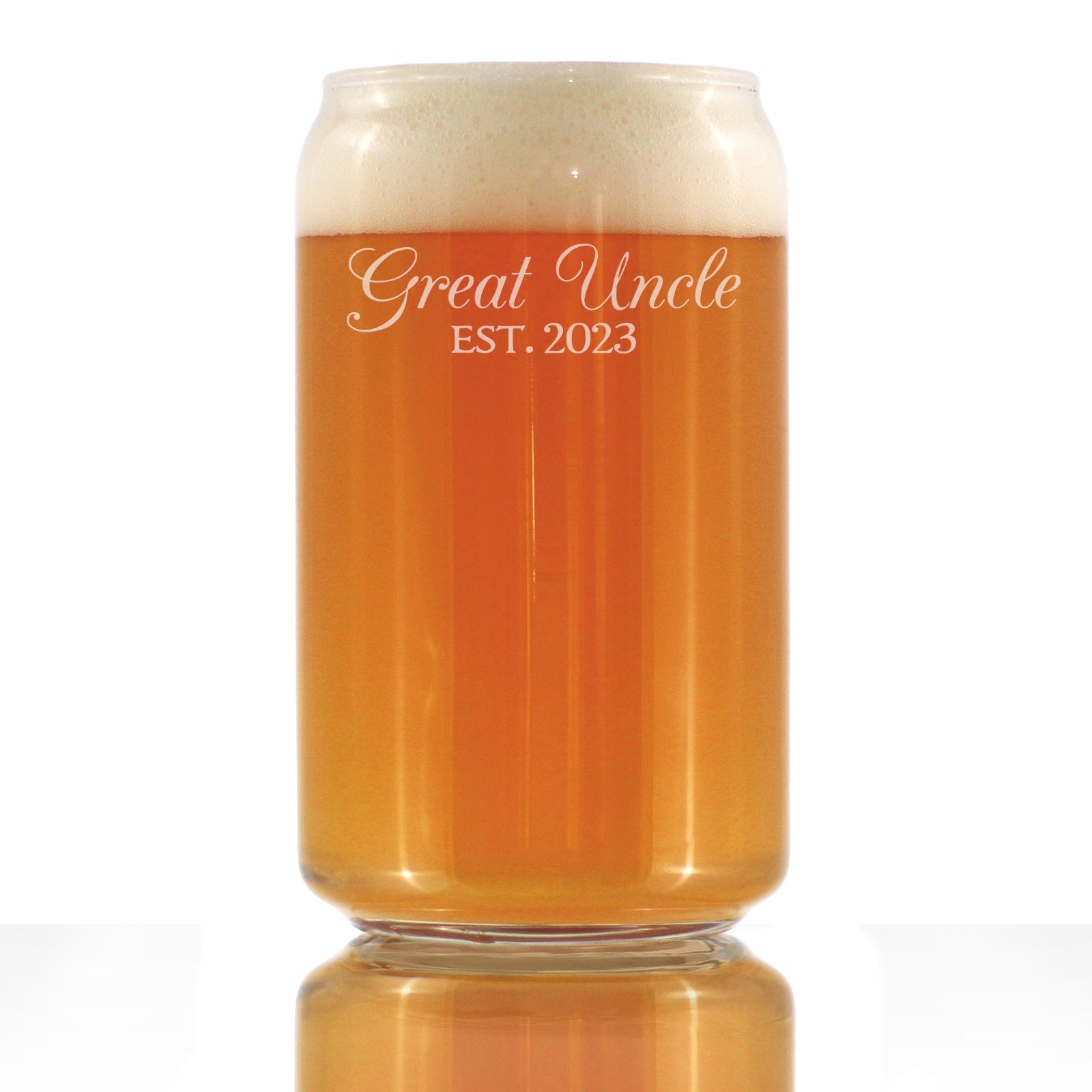 Great Uncle Est. 2023 - Decorative - 16 oz Beer Can Pint Glass - Etched Sayings Baby Shower Gifts & Baby Reveal for Uncles