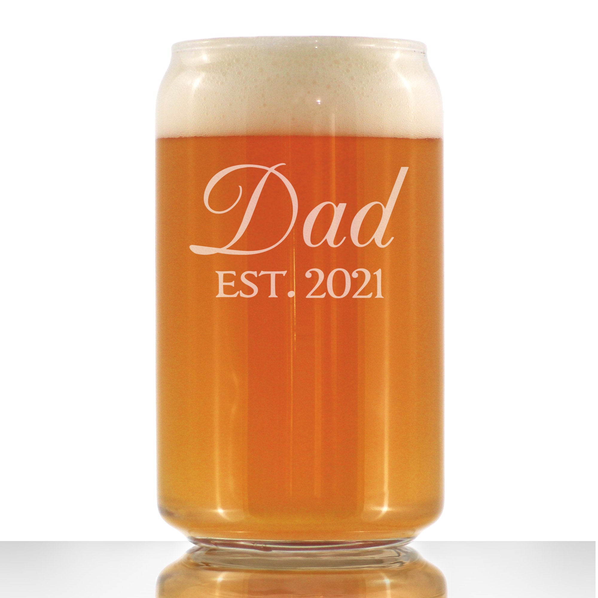 Dad Est 2021 - New Father Beer Can Pint Glass Gift for First Time Parents - Decorative 16 Oz Glasses