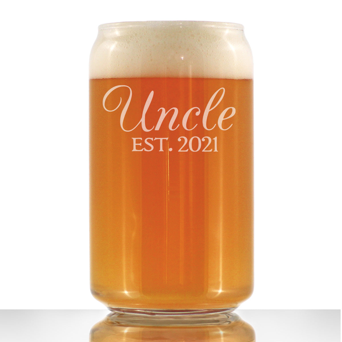 Uncle Est 2021 - Beer Can Pint Glass Gift for First Time Uncles - Decorative 16 Oz Glasses