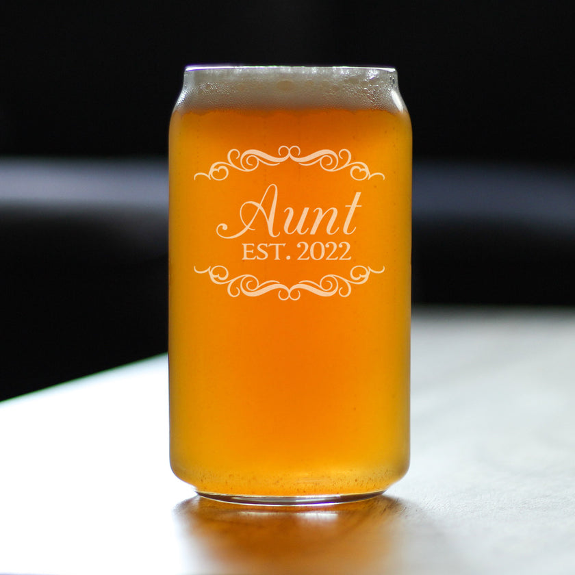 Aunt Est 2022 - New Aunties Beer Can Pint Glass Gift for First Time Aunts - Decorative 16 Oz Glasses