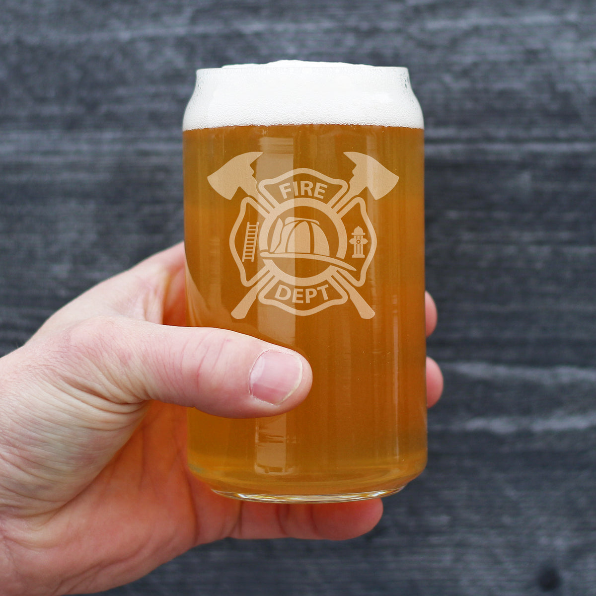 Firefighter Symbol Engraved Beer Can Pint Glass, Unique Gifts for Firefighters, Firemen &amp; Firewomen