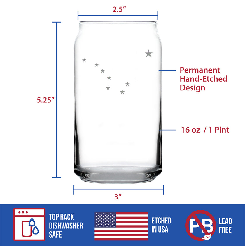Alaska Flag Beer Can Pint Glass - State Themed Drinking Decor and Gifts for Alaskan Women & Men - 16 Oz Glasses