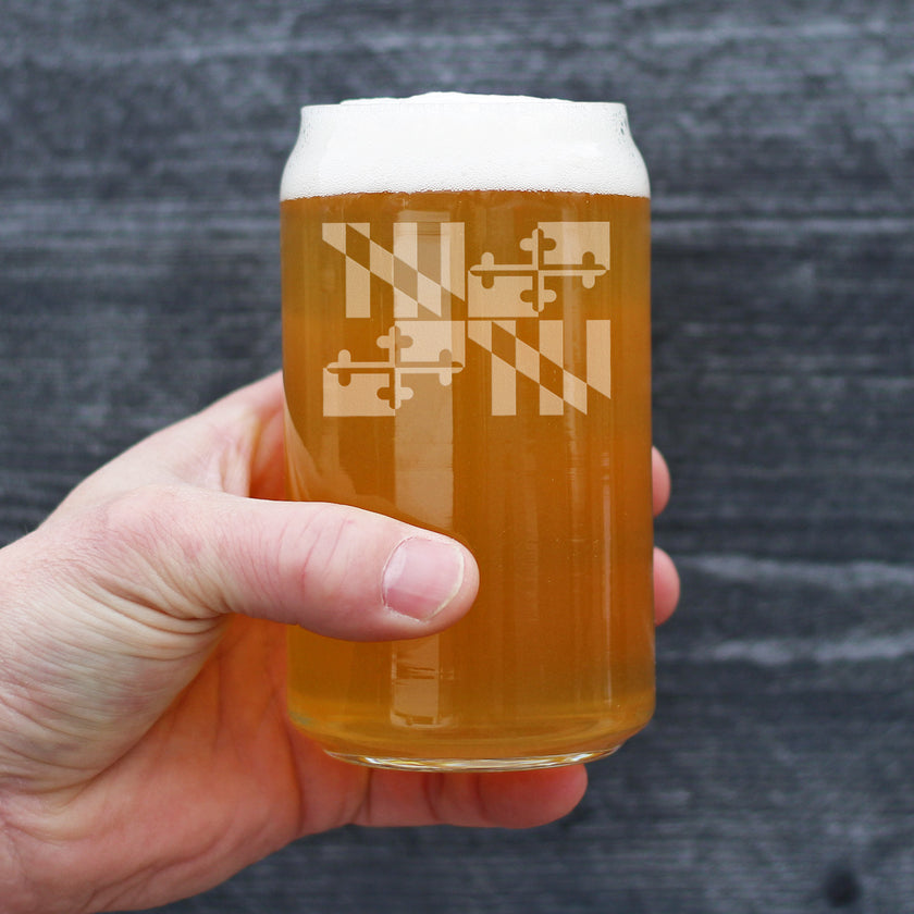 Maryland Flag - Cute Maryland State Flag Beer Can Pint Glass, Large 16 Ounce Size, Etched Sayings, Gift for Marylander