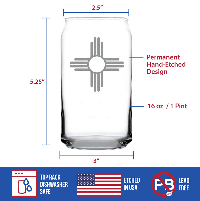New Mexico Flag Beer Can Pint Glass - State Themed Drinking Decor and Gifts for New Mexican Women & Men - 16 Oz Glasses
