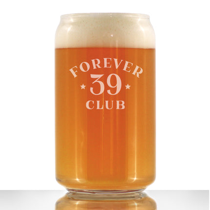 Forever 39 Club - Beer Can Pint Glass 40th Birthday Gifts for Women & Men Turning 40 - Fun Bday Party Decor - 16 Oz