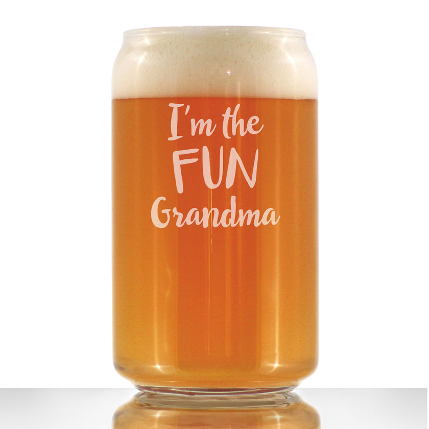 Fun Grandma - Funny Beer Can Pint Glass Gift for Grandmothers - Cute Engraved Glasses for Grandparents - 16 oz