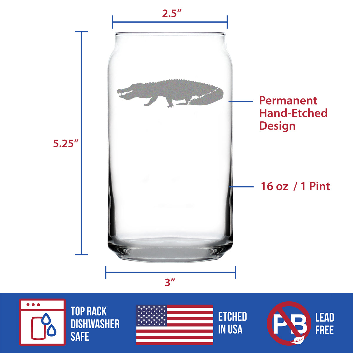Alligator Beer Can Pint Glass - Unique Exotic Animal Gifts for Alligator Lovers - 16 Oz Glass