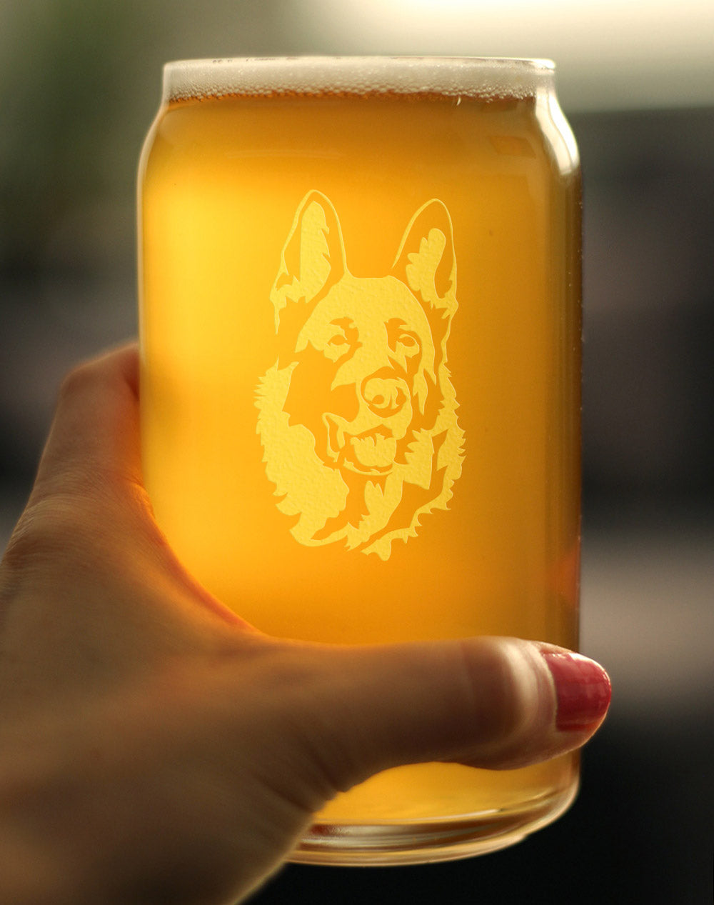 German Shepherd Happy Face - Beer Can Shaped Pint Glass Gifts for Beer Drinking Men &amp; Women - Fun German Shepherds Decor