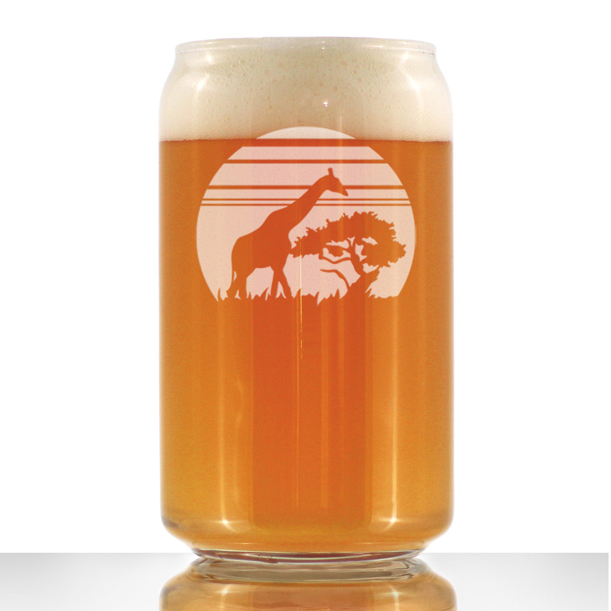Giraffe Sunset Beer Can Pint Glass - Fun Safari Themed Decor and Gifts for Lovers of African Wild Animals - 16 Oz Glasses