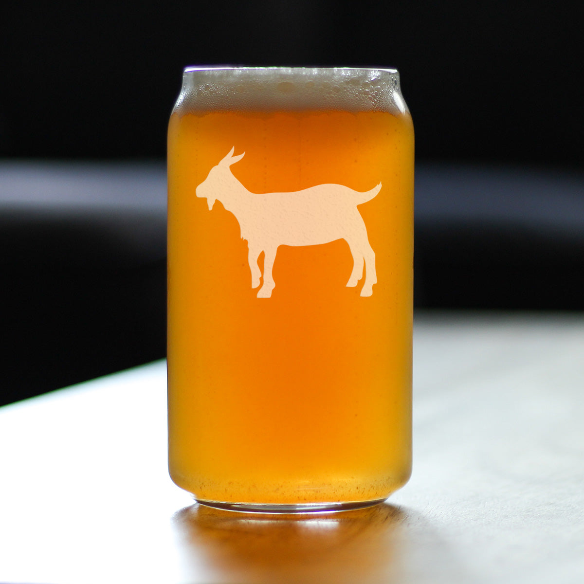 Goat Silhouette - Cute Beer Can Pint Glass, 16 Oz, Etched Designs - Farmhouse Décor Gifts for Lovers of Goats and Beer