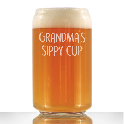 Grandma's Sippy Cup - Funny Beer Can Pint Glass Gift for Beer Drinking Grandmothers - 16 Oz Mixing Glass for Lagers and Ales