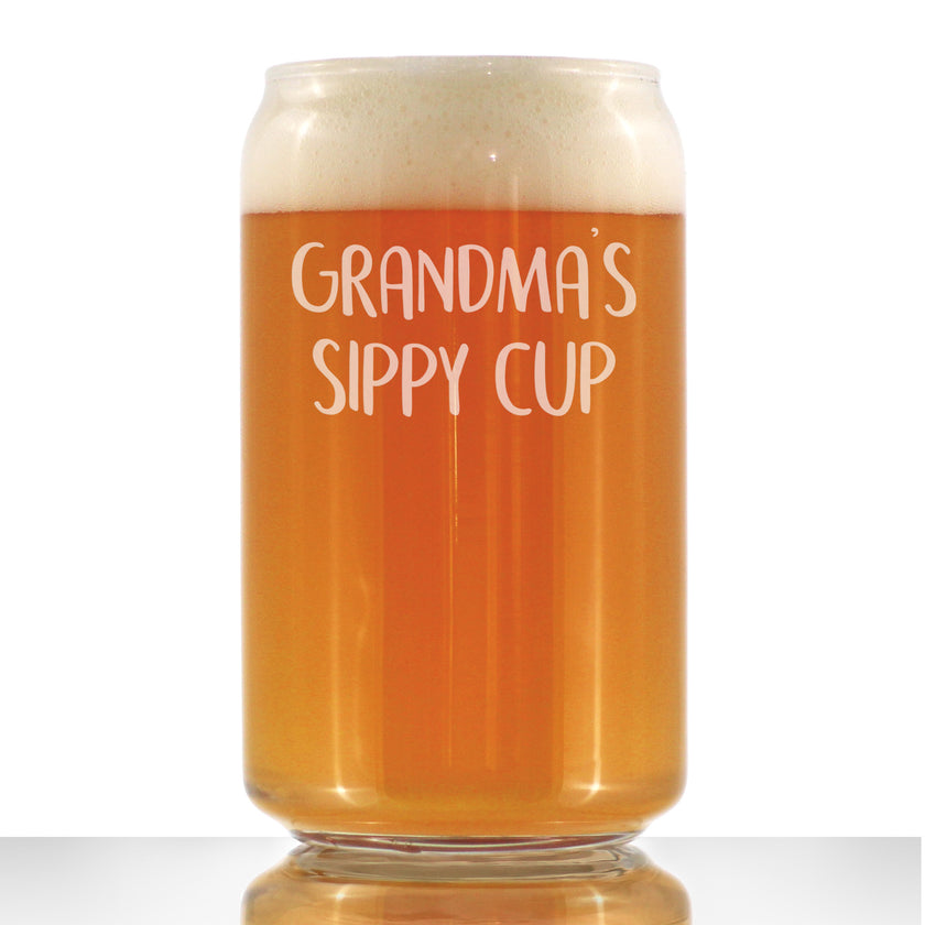 Grandma's Sippy Cup - Funny Beer Can Pint Glass Gift for Beer Drinking Grandmothers - 16 Oz Mixing Glass for Lagers and Ales