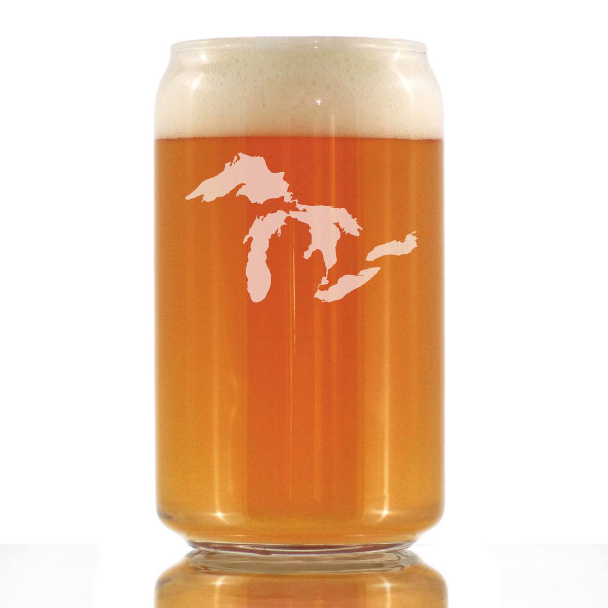 Great Lakes Map Beer Can Pint Glass Gift for Beer Drinking Men &amp; Women - 16 oz Glassware - Unique Engraved Barware Gifts