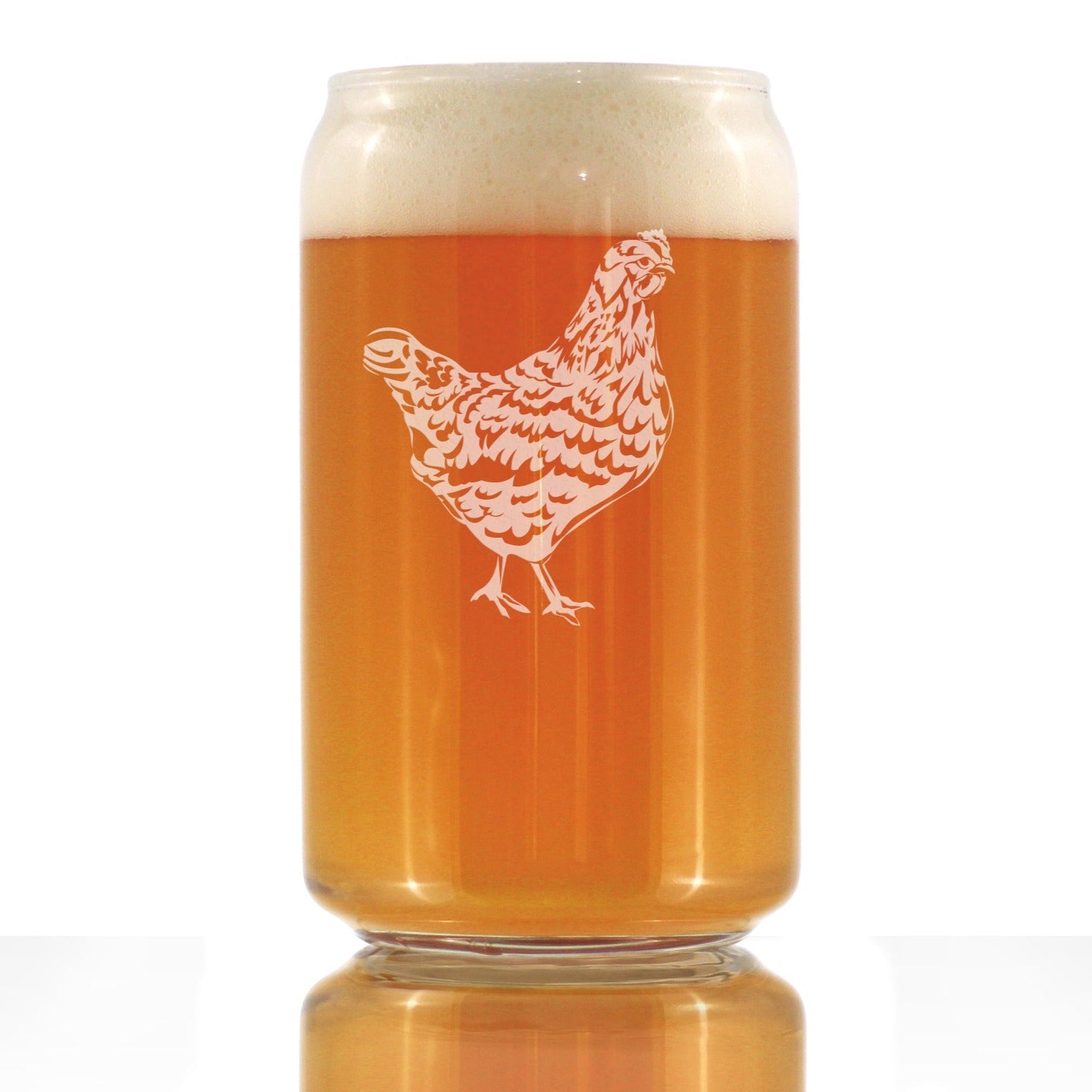 Hen - Cute Funny Beer Can Pint Glass, Etched Sayings - Cute Farmhouse Decor Gifts for Lovers of Hens, Chickens, and Beer