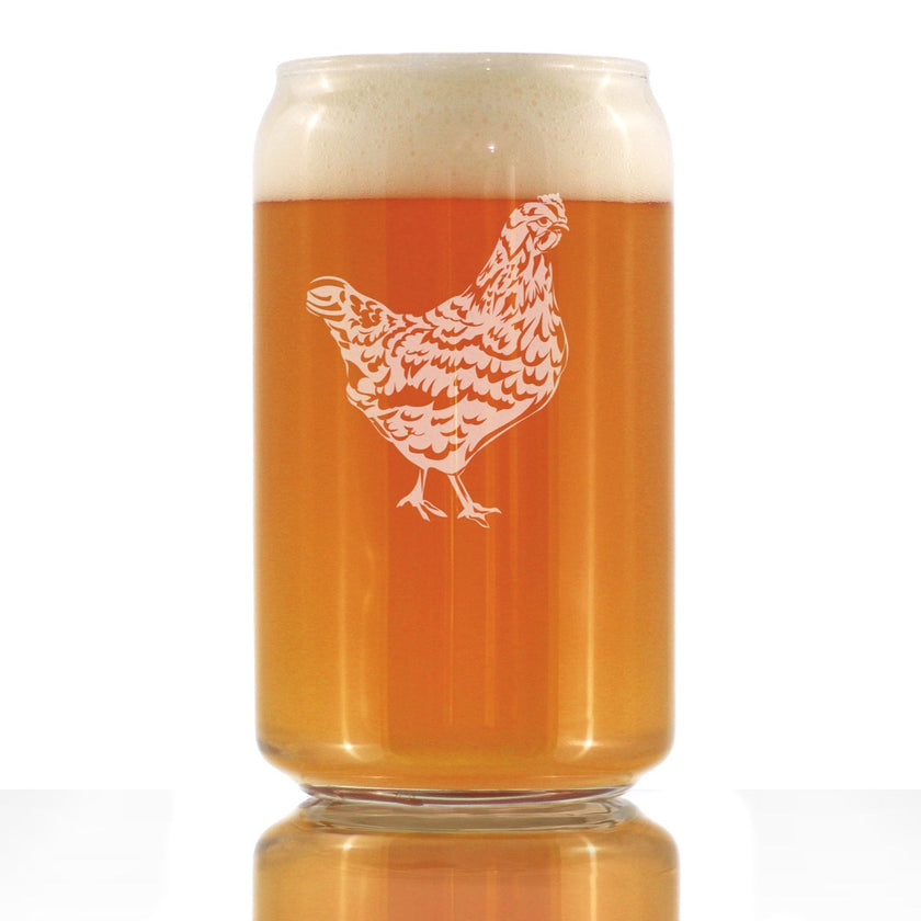 Hen - Cute Funny Beer Can Pint Glass, Etched Sayings - Cute Farmhouse Decor Gifts for Lovers of Hens, Chickens, and Beer