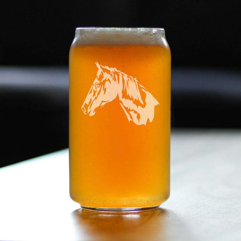Horse Face Beer Can Pint Glass - Western Themed Farm Decor and Gifts for Horseback Riders - 16 Oz Glasses