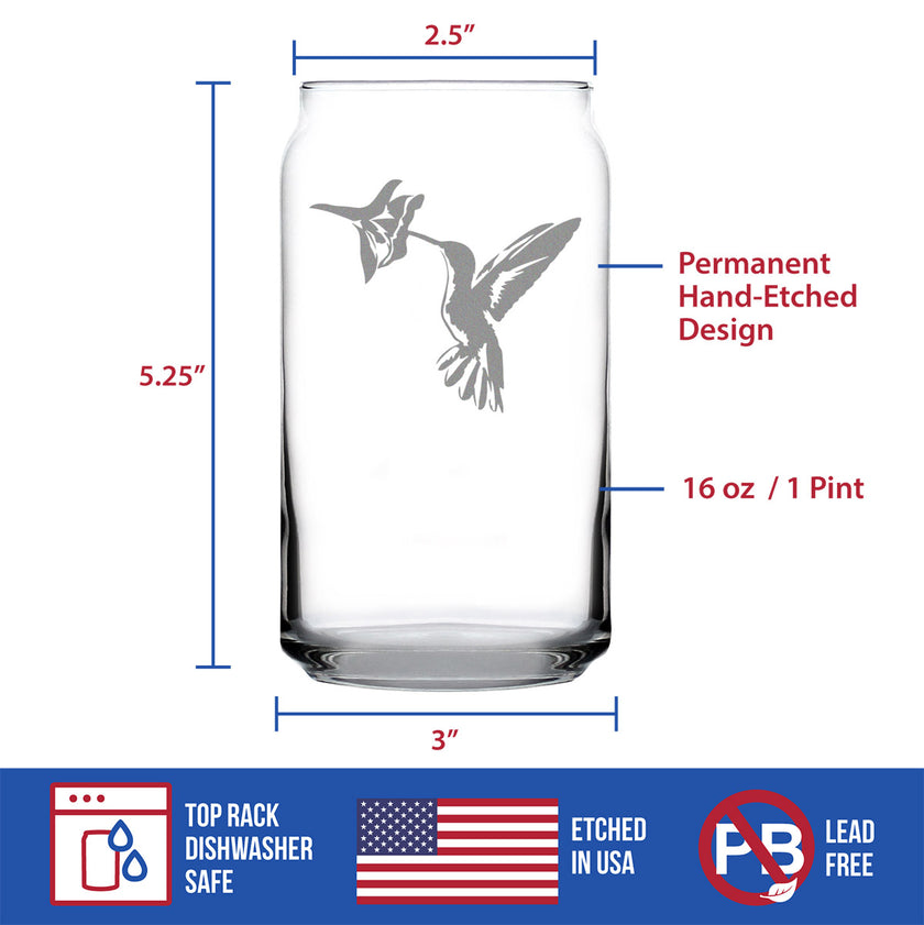 Hummingbird - Beer Can Pint Glass - Bird Themed Gifts and Decor for Men & Women - 16 Oz Glasses