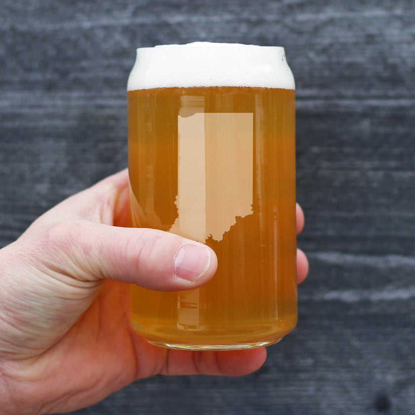 Indiana State Outline Beer Can Pint Glass - State Themed Drinking Decor and Gifts for Hoosier Women & Men - 16 Oz Glasses