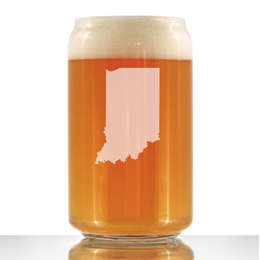 Indiana State Outline Beer Can Pint Glass - State Themed Drinking Decor and Gifts for Hoosier Women & Men - 16 Oz Glasses